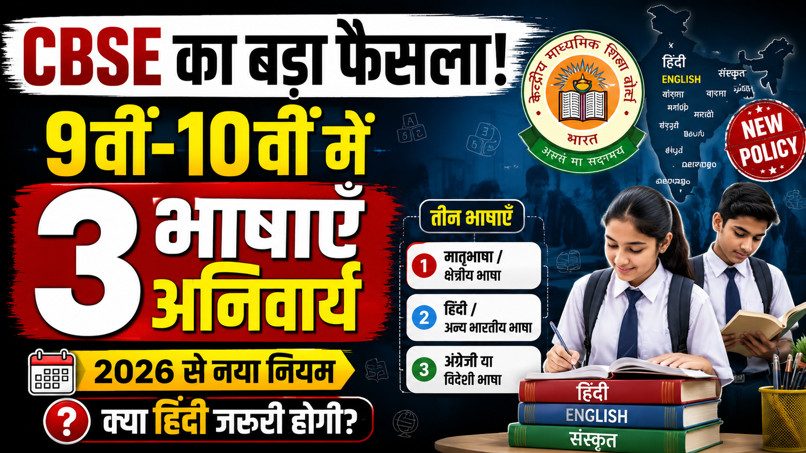 CBSE Mandates 3-Language Formula for Classes 9 & 10: Two Native Indian Languages Compulsory